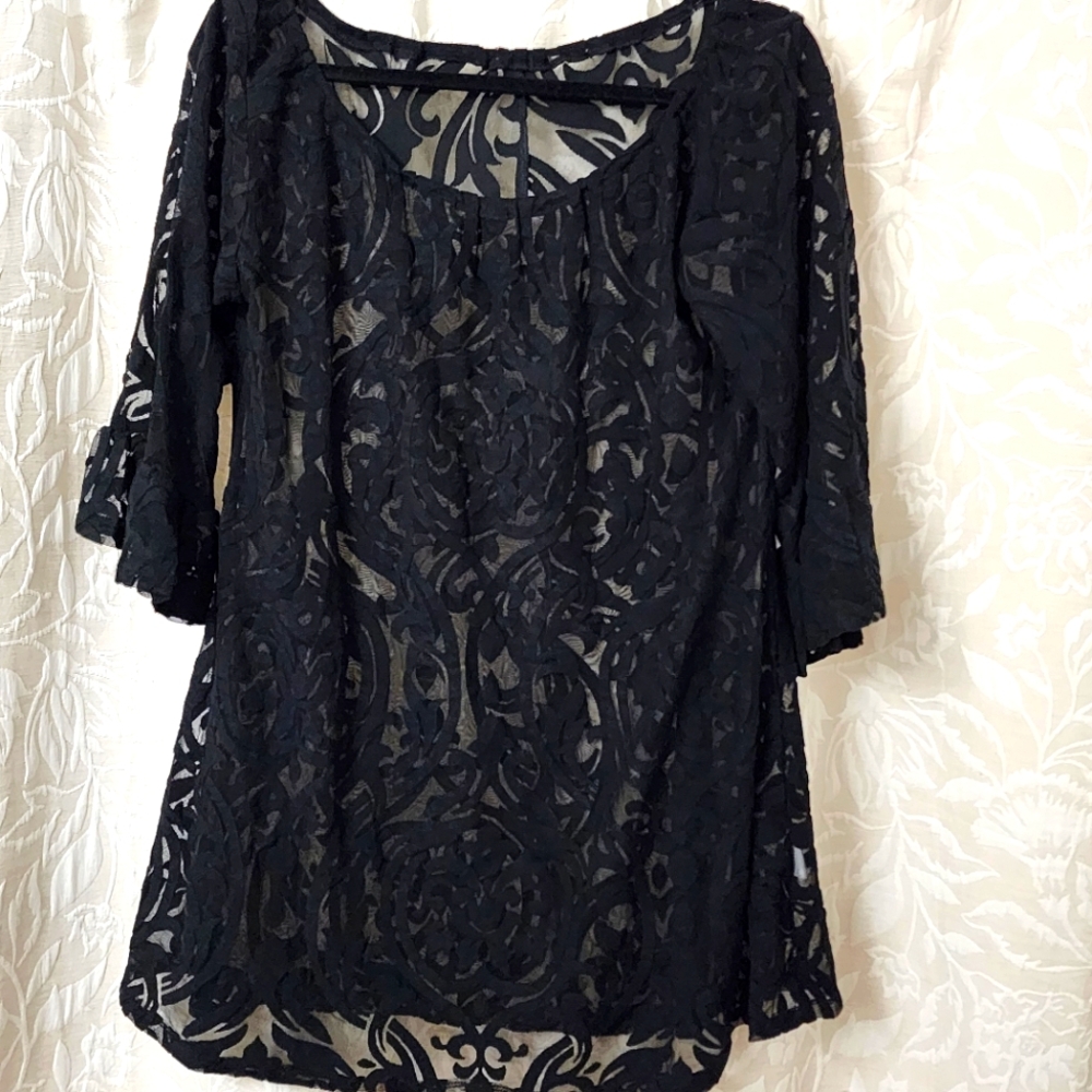COVER UP ☆ Beachbody Black 3/4 Sleeve Lace Blouse or Bathsuit Cover-Up